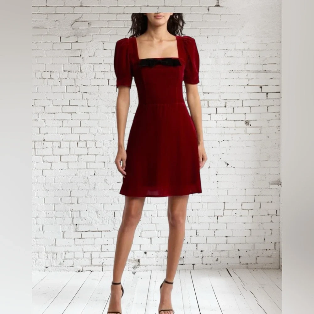 WAYF Velvet Puff Sleeve Dress XS NWT | Luxe Texture Holiday Party Glam Look